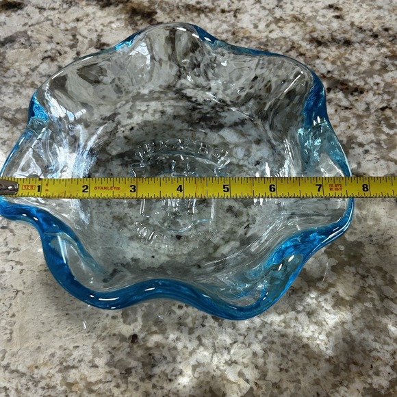 Vintage Brach's Candy Bowl Aqua Blue Rim Glass Advertising Dish 7"embossed - Picture 8 of 12